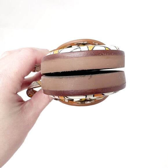 TORY BURCH Welt Pink Yellow Geometric Print Leather Miller Sandal Size 8.5 - Picture 11 of 11